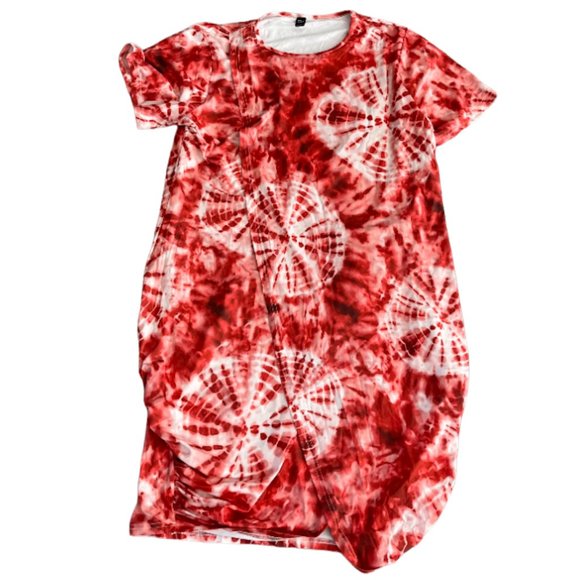 Shein Curve Women's Red Plus Tie Dye Tulip Hem Dress - Picture 1 of 6